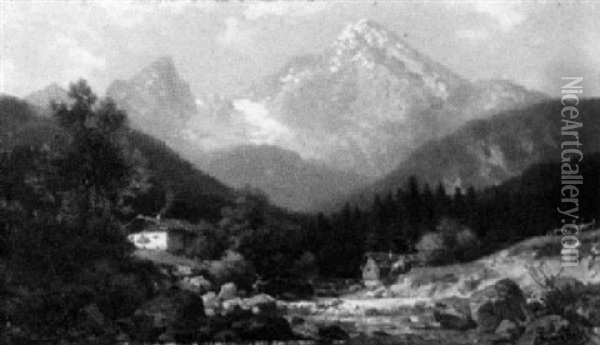 Motiv Bei Berchtesgaden Mit Dem Watzmann Oil Painting - Ludwig Sckell