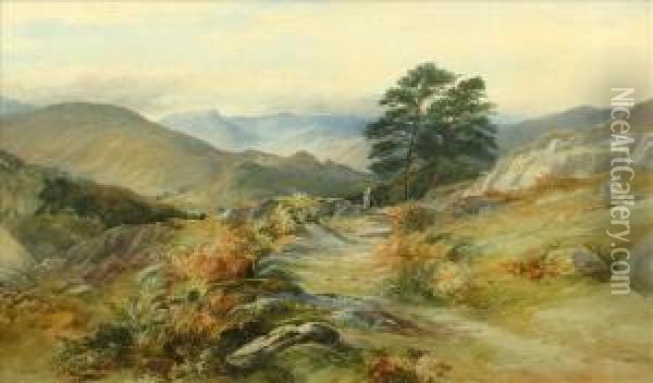 Figure On A Rockypath, North Wales Oil Painting - Henry Harris