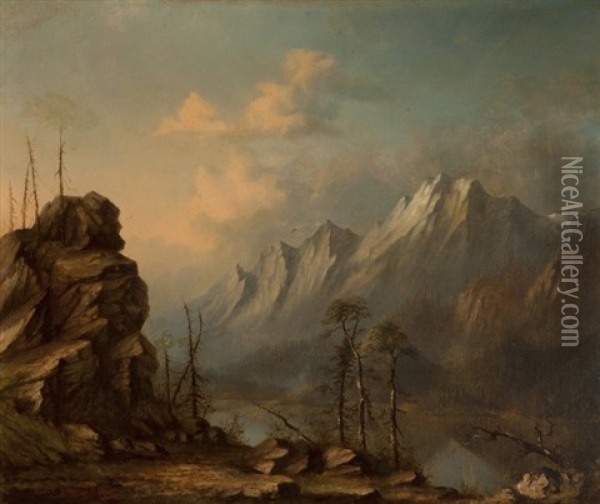 High Altitude Lake In A Mountain Landscape Oil Painting - Carl Christian Brenner