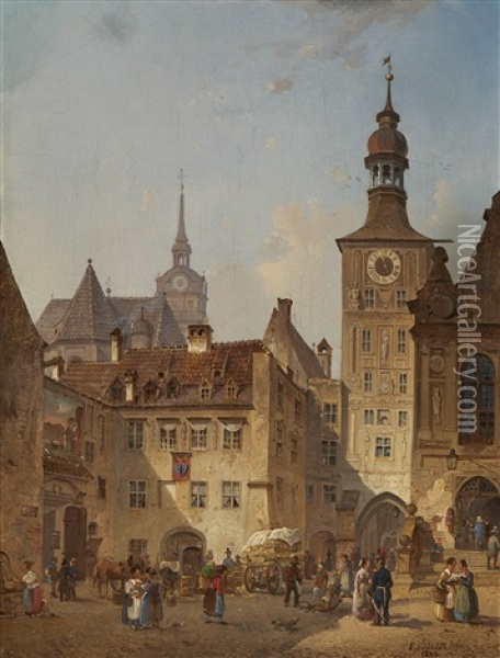 Munchen - Blick Vom Tal Auf Den Alten Rathausturm Oil Painting - Friedrich Eibner