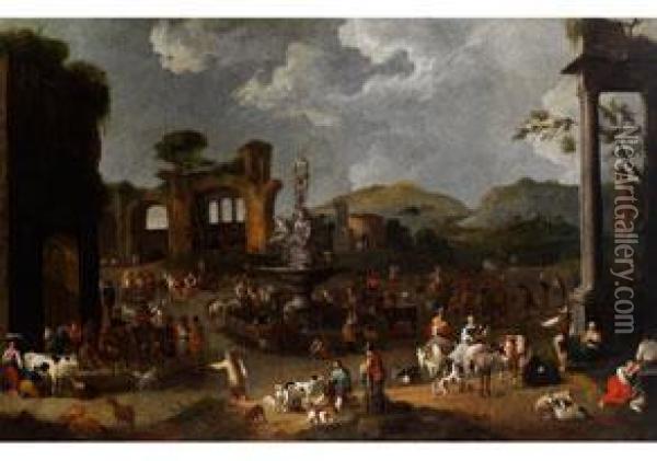 Grosses Hirtenfest In Antiker Ruinenlandschaft Oil Painting - Peeter van Bredael