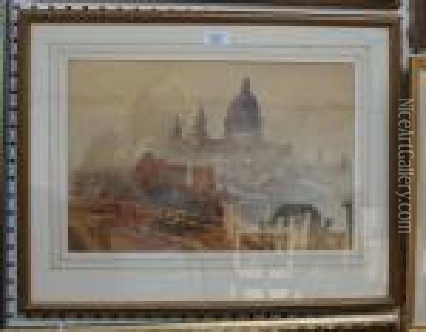View Of St Paul's Cathedral From Blackfriars Bridge Oil Painting - David Roberts
