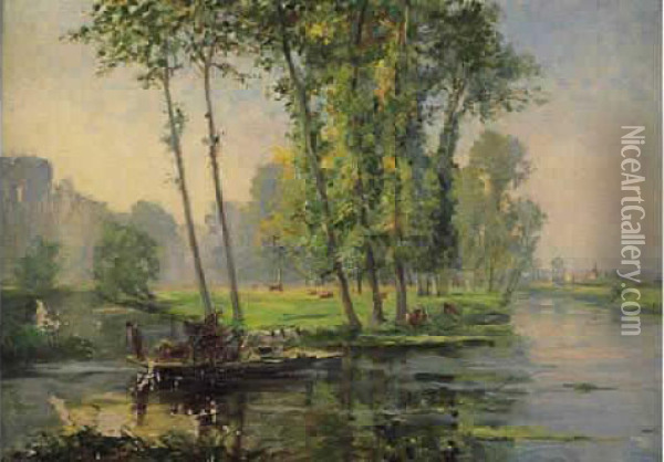 Bord De Riviere Animee Oil Painting - Georges Binet