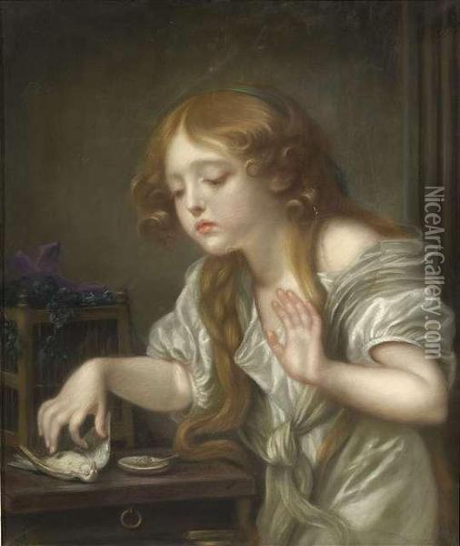 Ayoung Girl Weeping For Her Dead Bird Oil Painting - Jean Baptiste Greuze