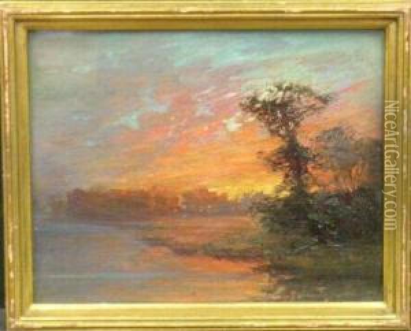Fiery Sunset Oil Painting - Orlando Rouland