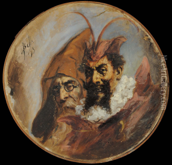 Il Diavolo E Il Vecchio Oil Painting - Enrico Belli