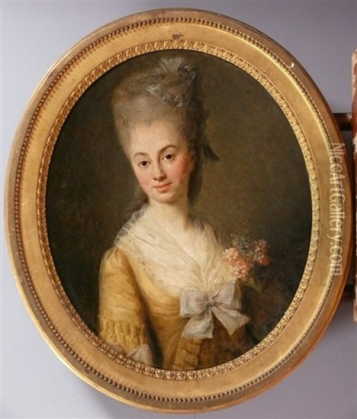 Portrait De Jeune Femme Au Corsage Orne De Fleurs Oil Painting - Elisabeth Lemoine