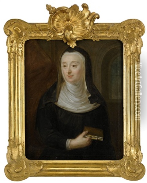 Portratt Forestallande Margareta Groen, Nee Howet, I Nunnedok - Midjebild Oil Painting - Johann Henrik Scheffel