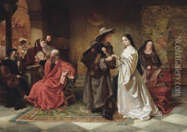 Romeo And Juliet Meeting At The Capulets Ball Oil Painting - Robert Alexander Hillingford