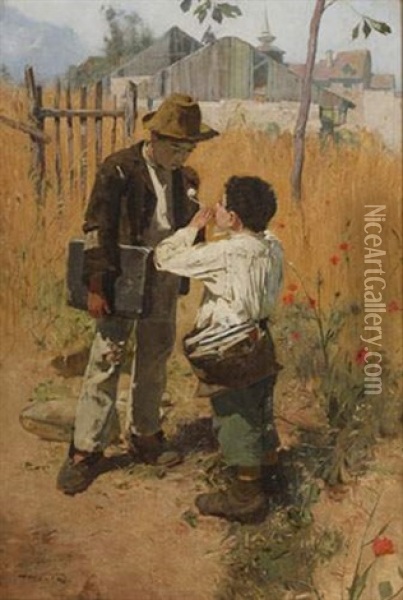 Les Souffleurs De Bulles Oil Painting - Edouard (John) Menta