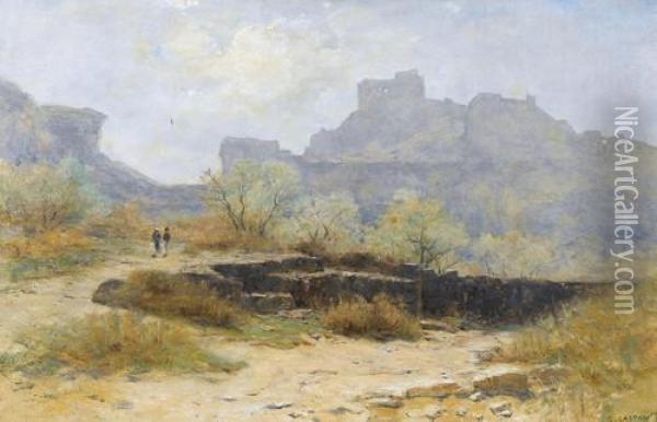 Vue Des Baux En Provence Pres D'arles Oil Painting - Gustave Castan