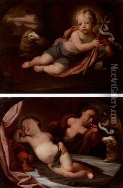 Saint Jean Baptiste Enfant (+ L'enfant Jesus Dormant Veille Par Saint Jean Baptiste; Pair) Oil Painting - Felice Cignani