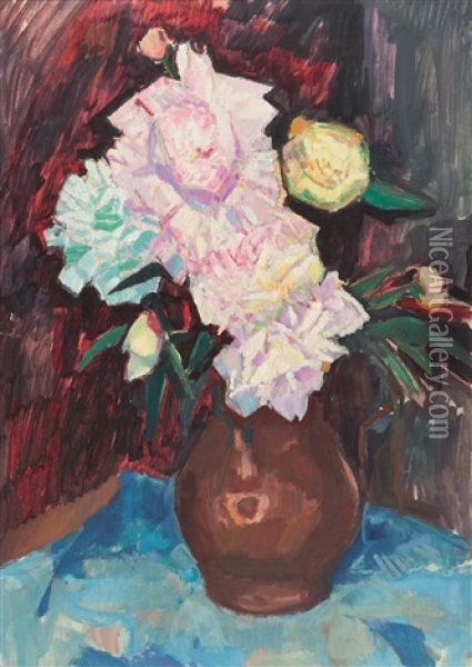 Still Life With White Peonies Oil Painting - Carl Reiser