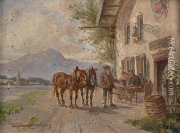 Resting By The Tavern Oil Painting - Ludwig Muller-Cornelius