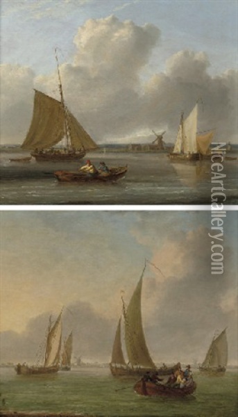 Traffic On The Thames, Down River From Greenwich Hospital (+ Barges On The Thames, With A Passenger Ferry Heading For The Foreshore; Pair) Oil Painting - William Anderson