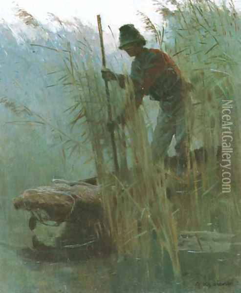 Fisherman Oil Painting - Apoloniusz Kedzierski
