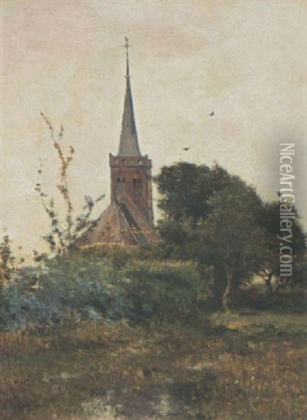 A View Of The Church In Noorden Oil Painting - Paul Joseph Constantin Gabriel