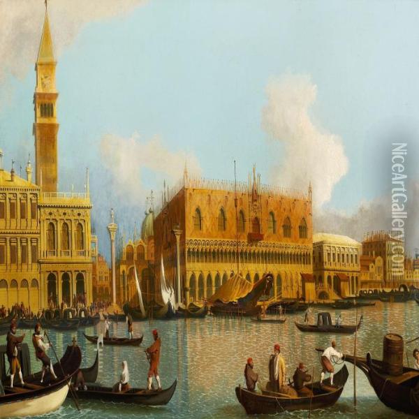Gondolas On Canale Grande In The Front Of The Doge's Palace In Venice Oil Painting - (Giovanni Antonio Canal) Canaletto