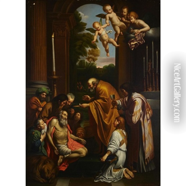 Last Communion Of St. Jerome Oil Painting - Domenico Zampieri (Il Domenichino)