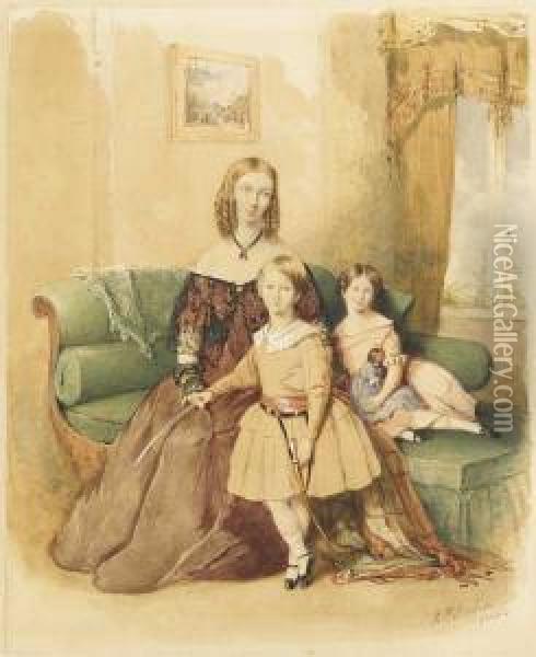 Isabella Marston Nee Fenton With Lascellesand Lilla Oil Painting - Robert Richard Scanlan