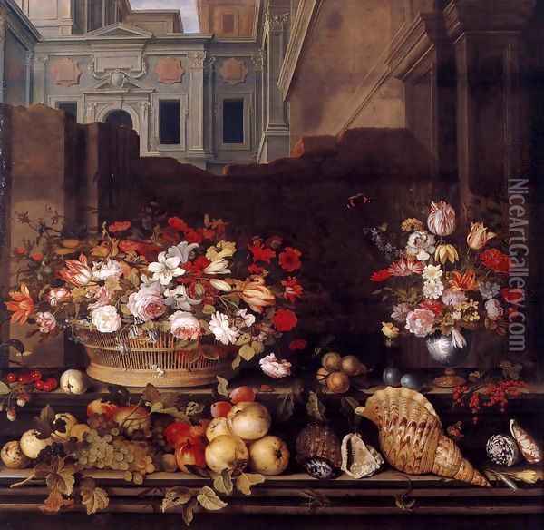 Still-Life with Flowers, Fruit, and Shells 2 Oil Painting - Balthasar Van Der Ast