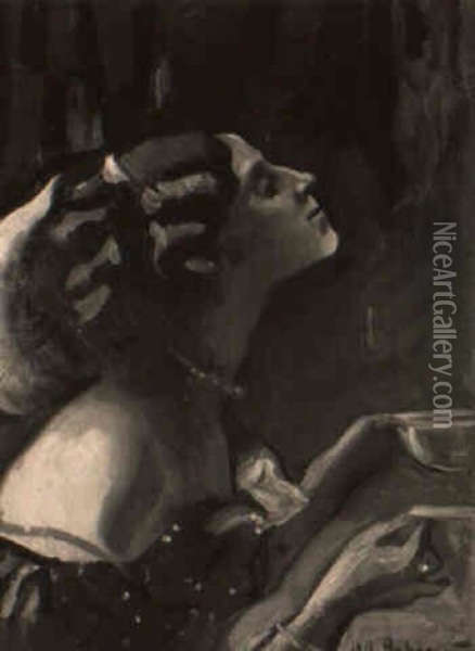 Brusportrat Einer Dame Im Profil Oil Painting - Hugo von Habermann the Elder
