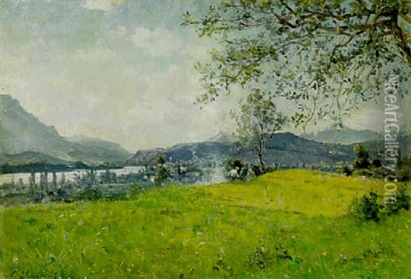 Fluslandschaft Oil Painting - Louis Marie Adrien Jourdeuil