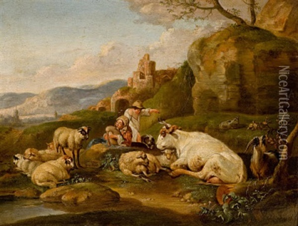 Rastende Herde Mit Ihren Hirten Oil Painting - Johann Heinrich Roos