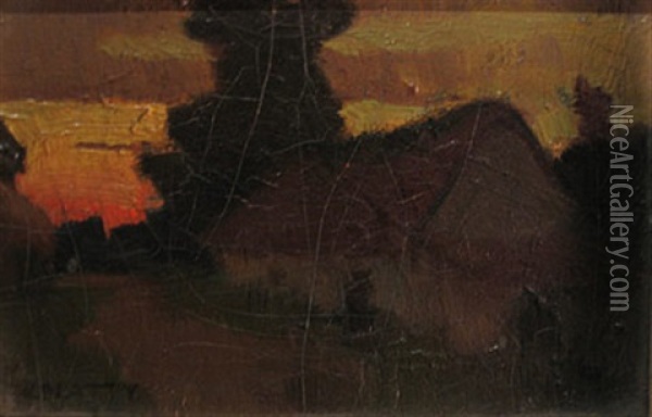 Cottage At Sunset Oil Painting - John William Beatty