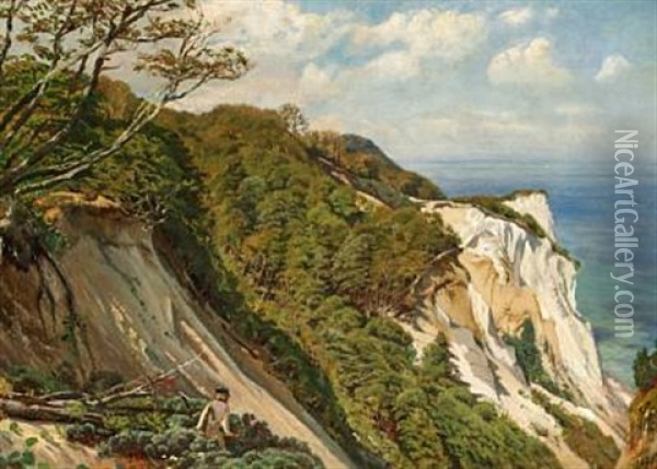 View Of Mons Klint, The Cliffs Of Mon Oil Painting - Godfred Christensen