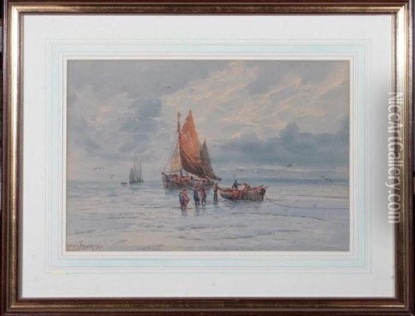 A Fishing Boat Unloading On A Beach Oil Painting - Malcolm Fraser