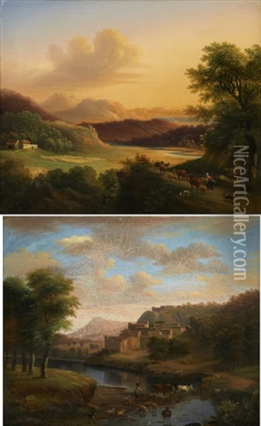 A Pair Of Southern Landscapes Oil Painting - Victor de Grailly