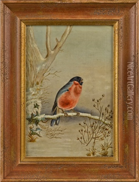 Winter Scenes With Songbirds (pair) Oil Painting - Ben Austrian