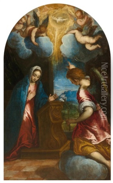 The Annunciation Oil Painting - Jacopo Palma il Giovane