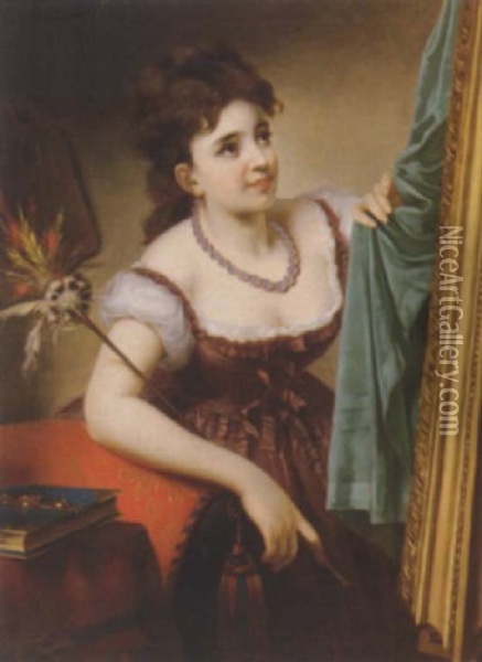 Darstellung Eines Madchens Mit Staubwedel Oil Painting - Ferdinando Brambilla
