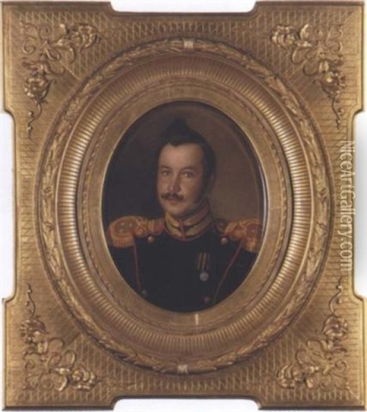 Portrait Of An Officer Oil Painting - Aleksei Ivanovich Korzukhin