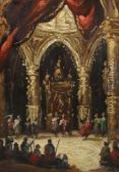 A Church Interior With Figures In A Procession Oil Painting - Eugenio Lucas Velasquez