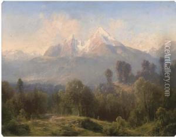 An Alpine Landscape Oil Painting - Julius Lange