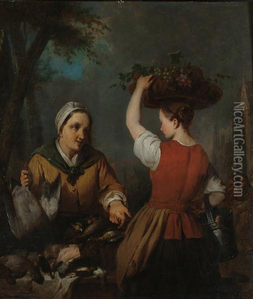 Gossip At The Market. Oil Painting - Petrus Kremer
