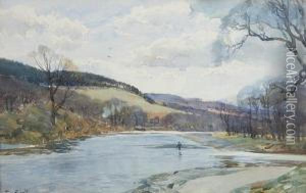 A Border River Oil Painting - Tom Scott