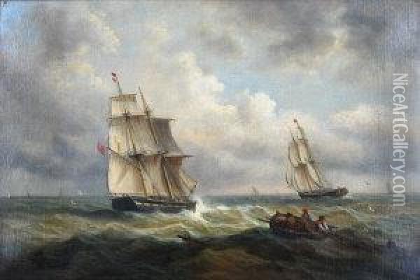 Colliers Beating Down Channel Oil Painting - John Moore