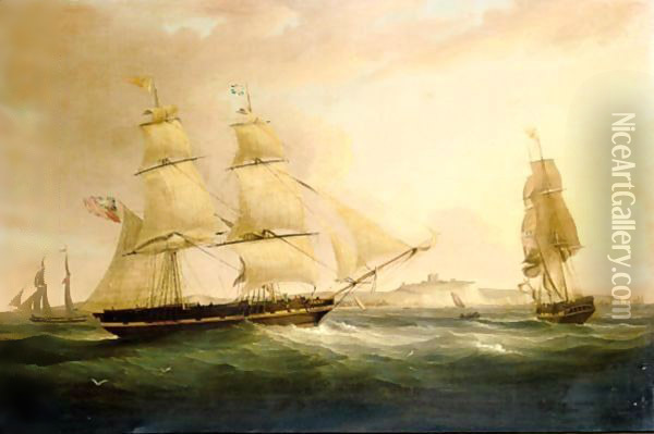 The Merchant Vessel Peru In Three Positions Off The Coast Of Dover Oil Painting - William Huggins