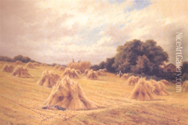 A Surrey Cornfield Near Reigate Oil Painting - Henry H. Parker