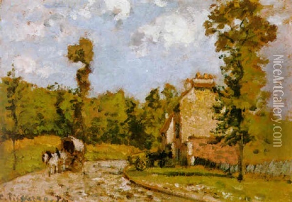 La Route De Port-marly Oil Painting - Camille Pissarro
