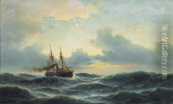 Steamship On Open Sea Oil Painting - Carl Ludwig Bille