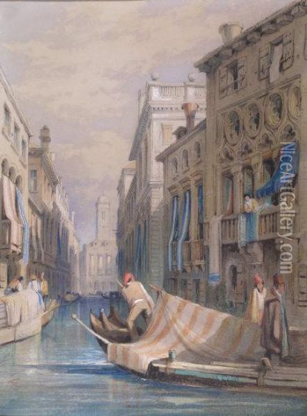 A Venetien Canal Scene Oil Painting - Samuel Prout