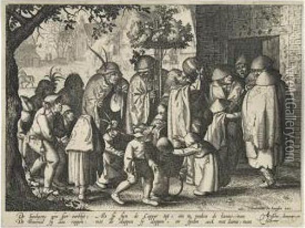 Procession With Feasting Lepers. Oil Painting - Claes Jansz Ii Visscher