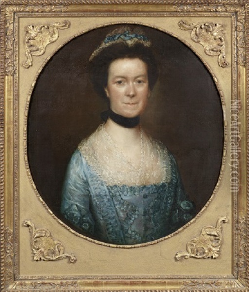 Portrait Of Catherine Warneford, Nee Claverley, Of Warneford Place, Half-length, In And Blue Silk Dress, And A Lace Finchu Oil Painting - Thomas Gainsborough
