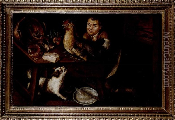 Bodegon De Cocina Con Perro Oil Painting - Felix Lorente