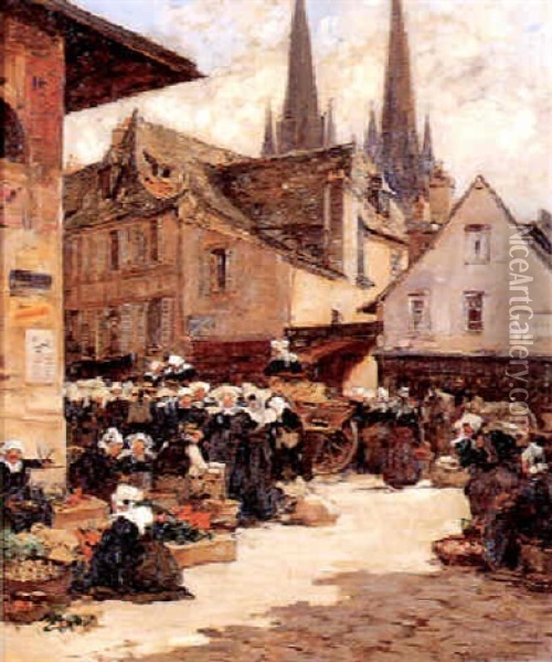 Breton Market Oil Painting - Fernand Marie Eugene Legout-Gerard